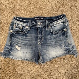 Miss Me Distressed Blue Jean Shorts